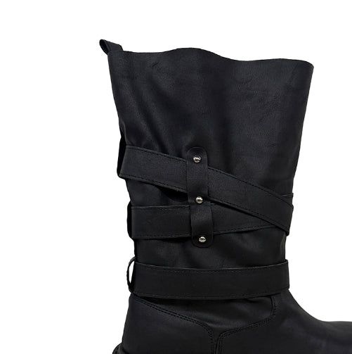  +6cm Vintage Crack Buckle Studded Mid Boots