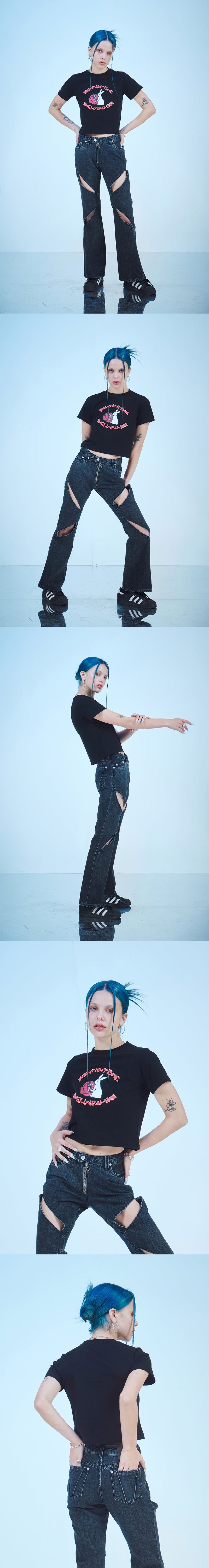RABBIT CROP T-SHIRTS(Bk)