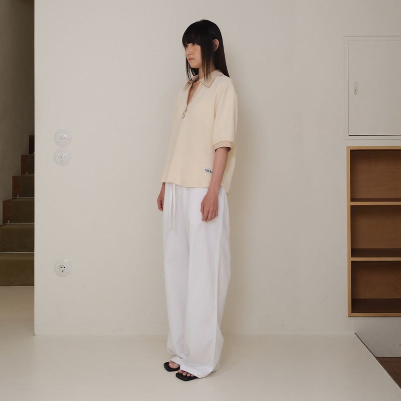 Cream Half Open Collar Tee