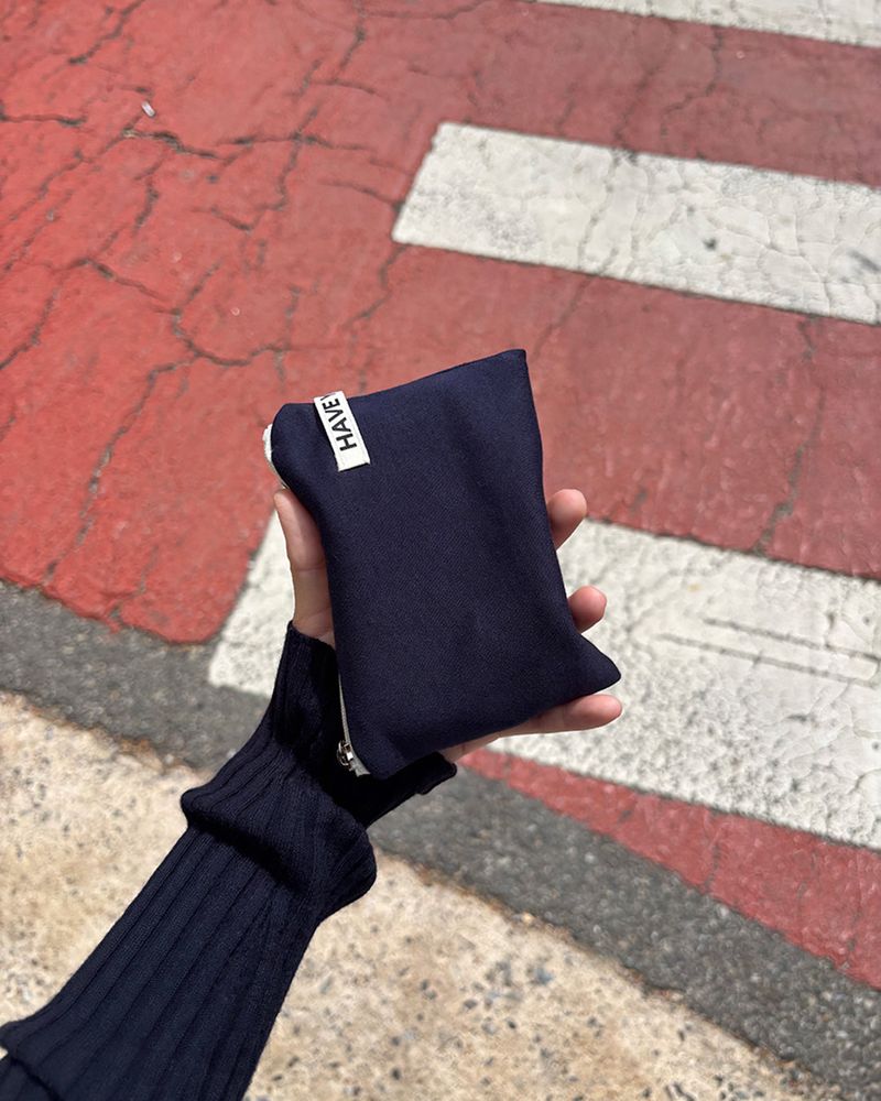 Soft cotton flat pouch - navy , S size