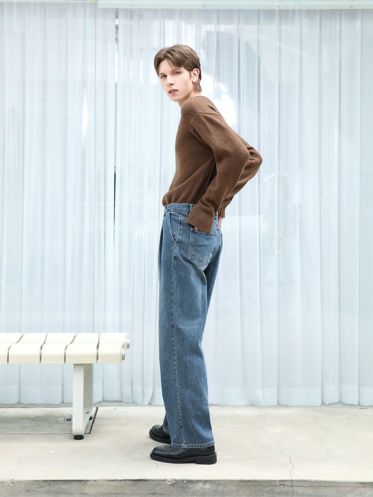 M191 ONE TUCK LONG WIDE DENIM PANTS