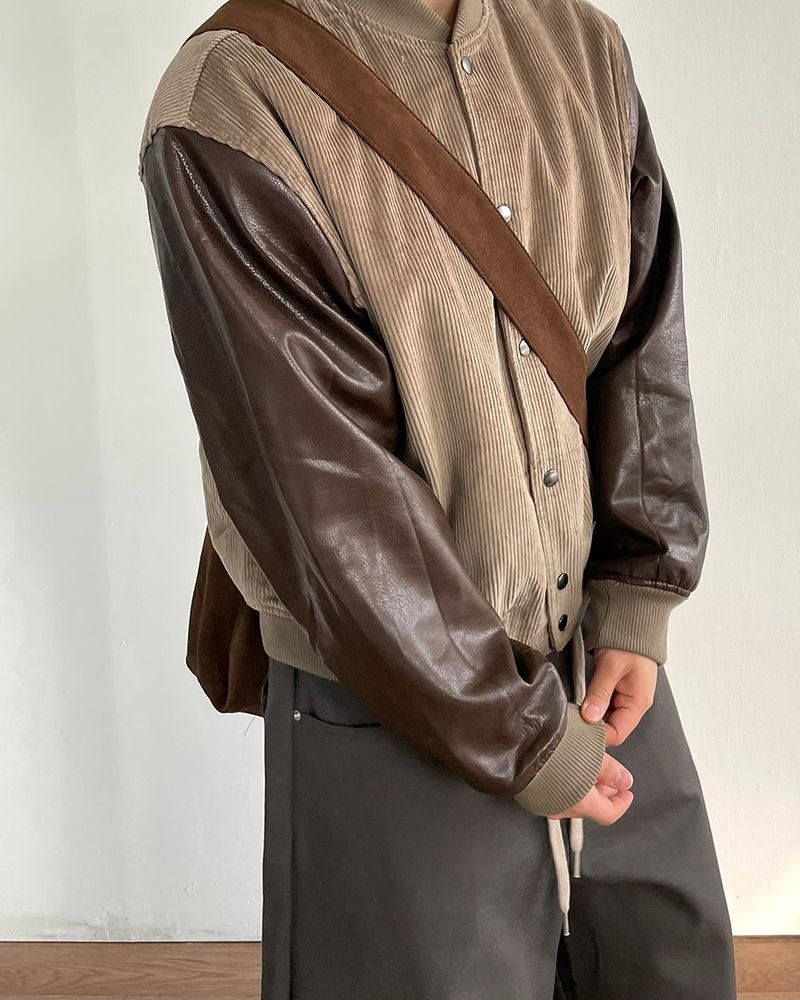 Baseball Corduroy Leather Jacket