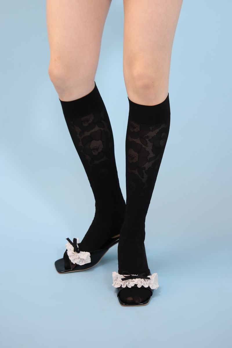 french rose knee socks (black)