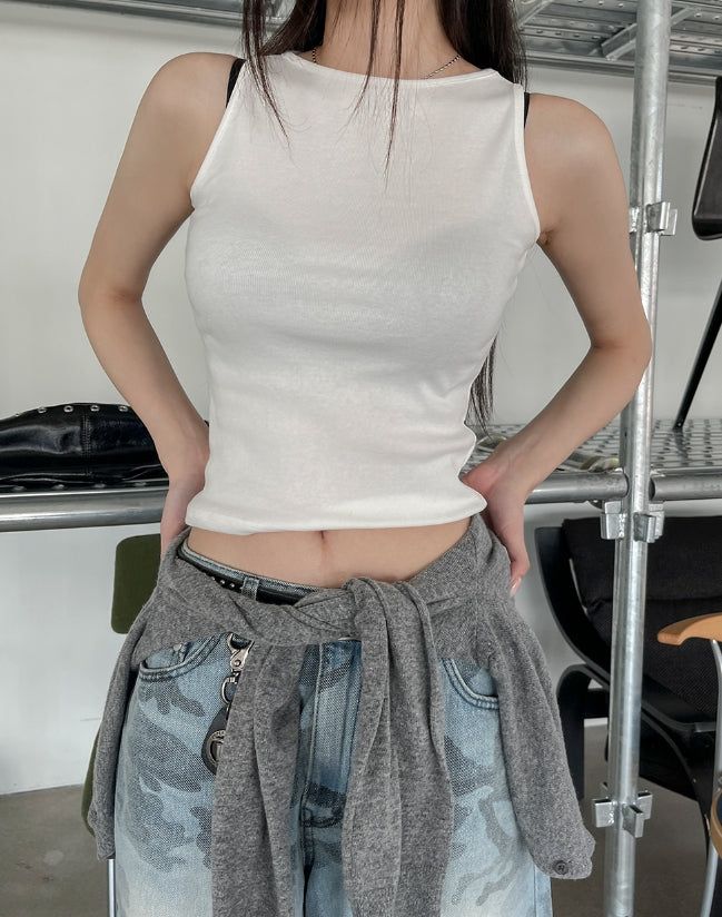 [U-BASIC] Lensi Ribbed Boat Neck Sleeveless