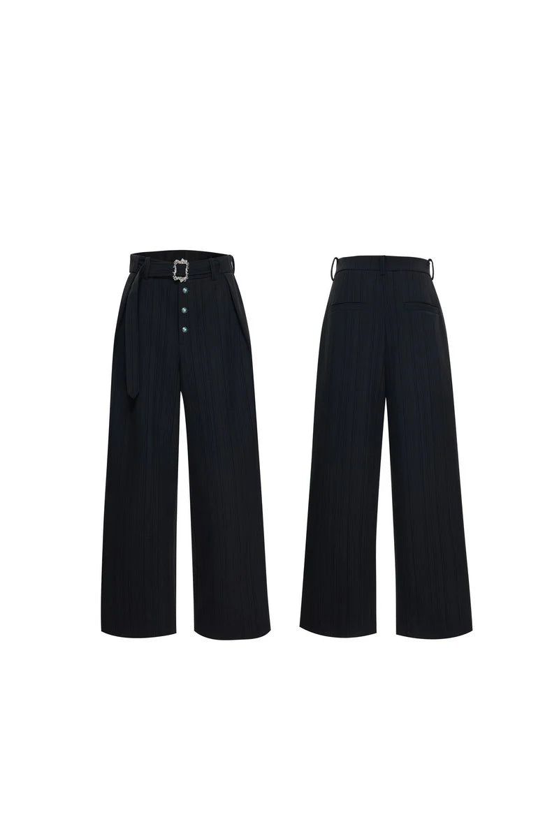 Striped Pleated Wide Leg Pants