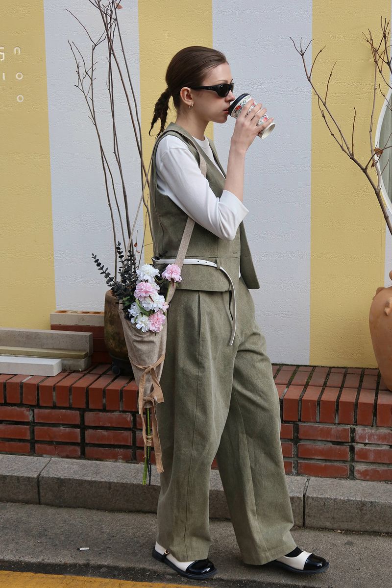 COTTON BELTED VEST_KHAKI