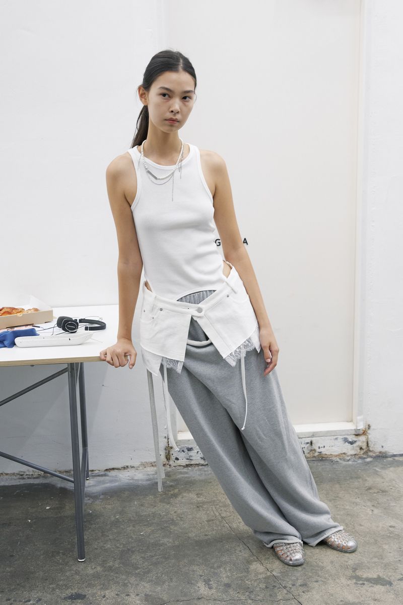LACE DENIM WRAP SKIRT (WHITE)