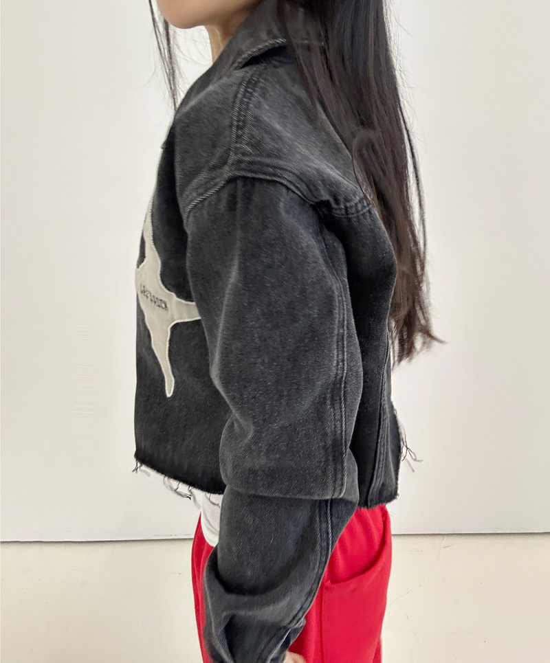 BACK STAR POINT + DAMAGED DARK BLUE DENIM JACKET🖤