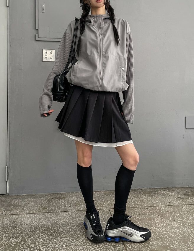 Layered pleated midi skirt