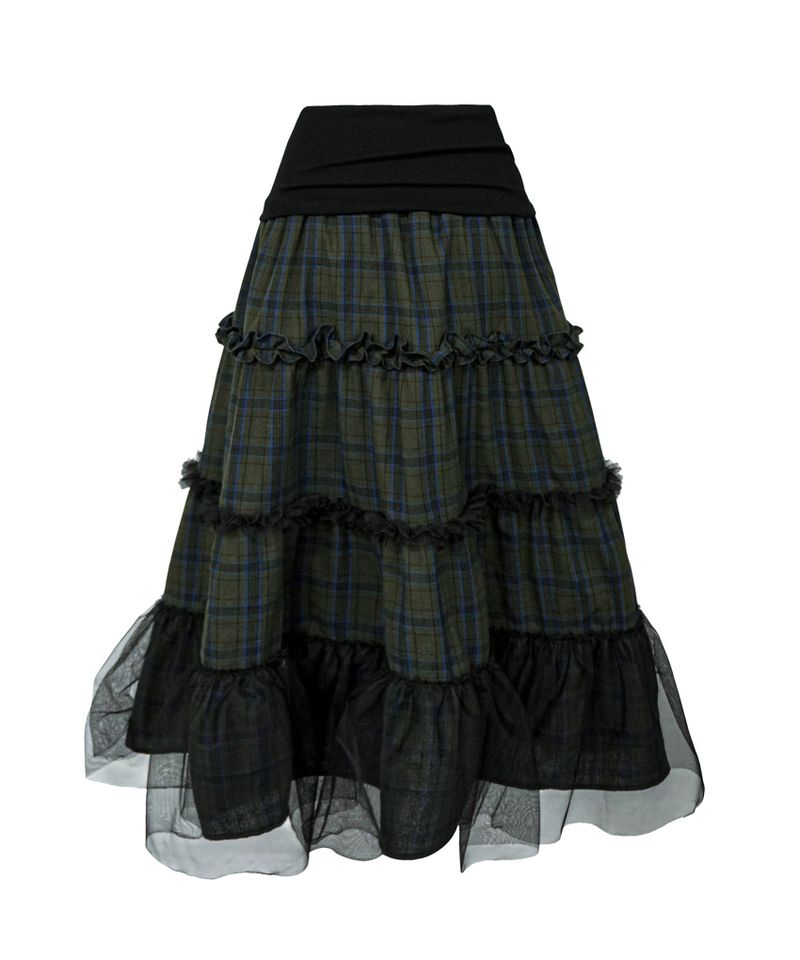 FOLDED CHECK FRILL MESH SK KHAKI