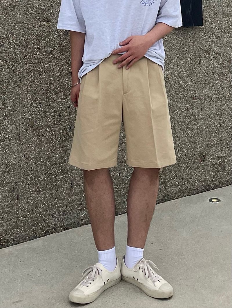 PORT COTTON TWO TUCK HALF PANTS(5COLOR)