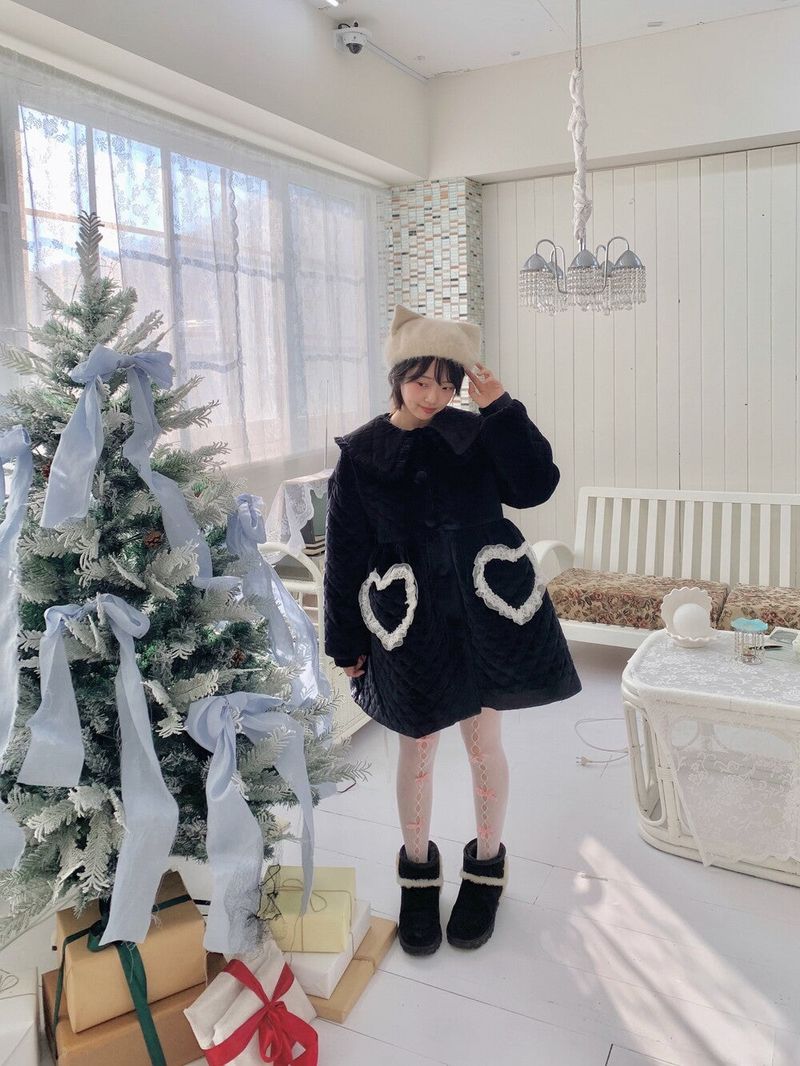 Lovable Velvet Quilted Padded Coat ( Black )