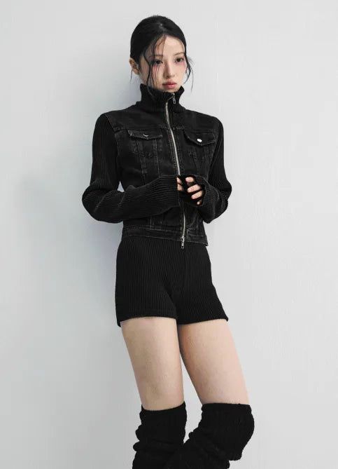 SIAOSIKO（シアオシコ）の「ダーク ウォッシュ デニム ジャケット ＋ ディープ ブラック ニット セット（ジャケット/アウター）」