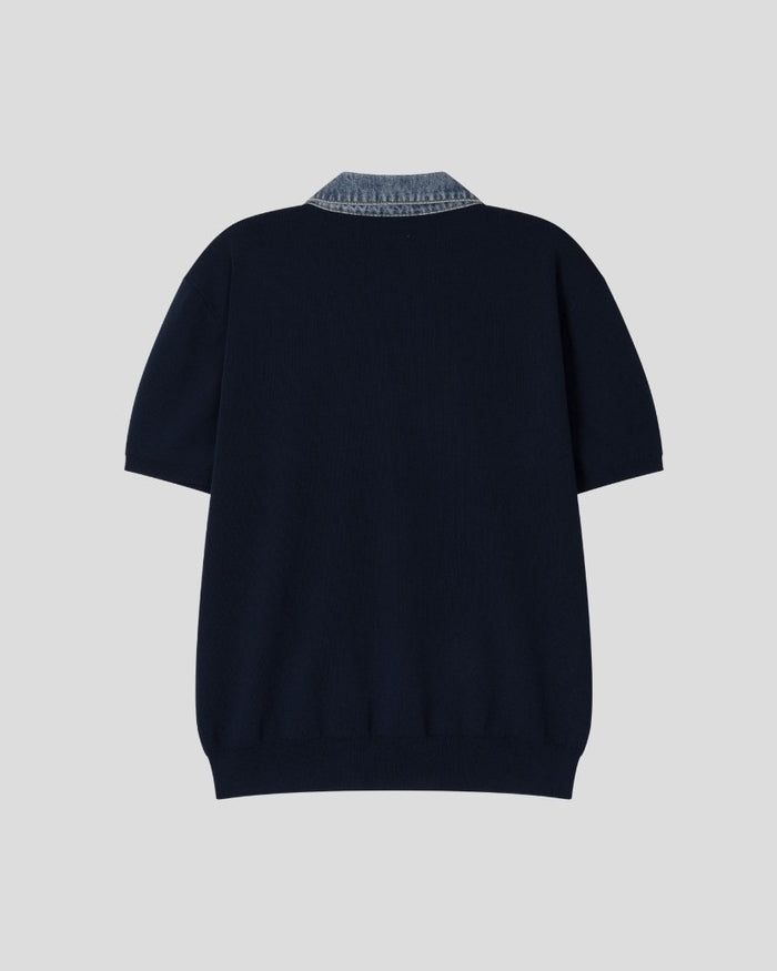 (M's) Denim Collar Half Knit