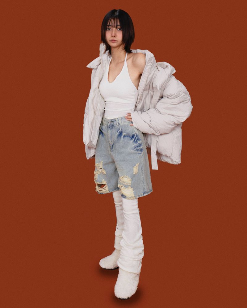 way half denim pants