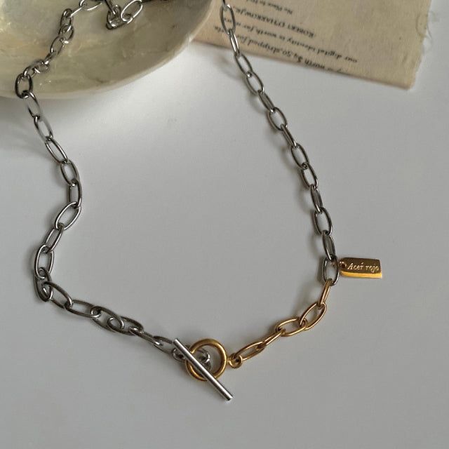 lx Two Tone Toggle Bar Bold Chain Short Necklace