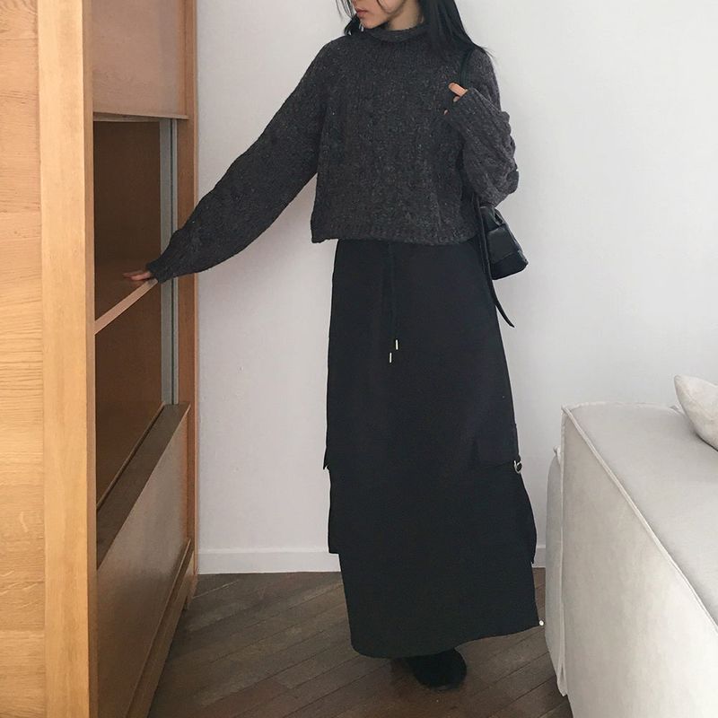 Tarp Fleece Cotton Cargo Two Way String Long Skirt