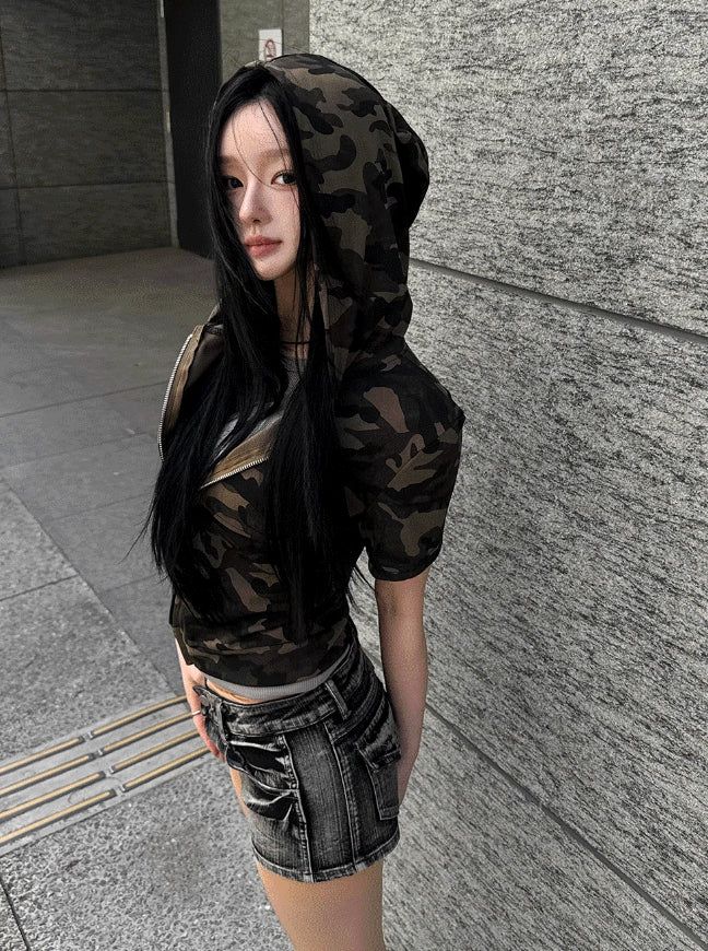 Camo Slender Crop Hoodie
