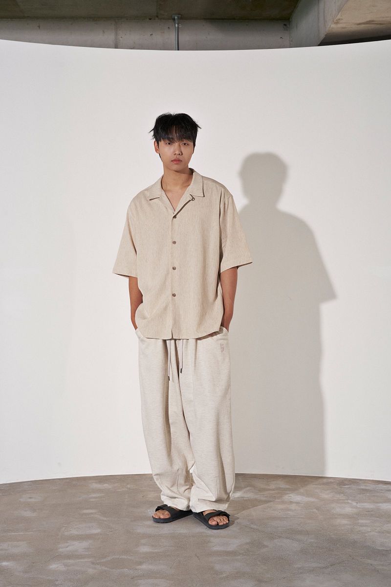 HERRINGBONE LINEN TAILORED 1/2 SHIRT (Oatmeal)