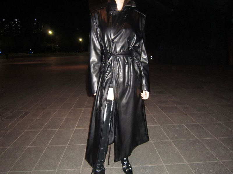 Double leather long coat