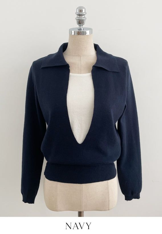Mez Color Matching Layered Collar Knit