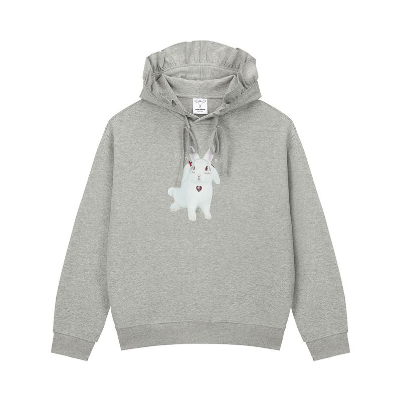 0 7 bunny ruffle hood - GREY