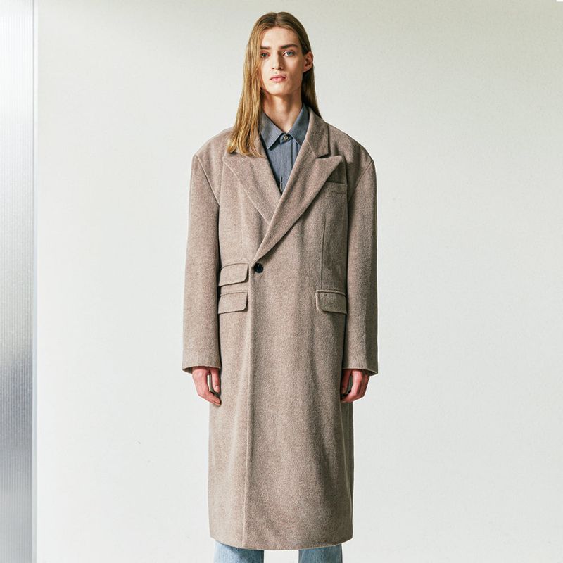 wool blended maximal double coat beige