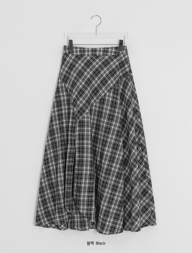Hari Check Unbalanced Slit Long Skirt