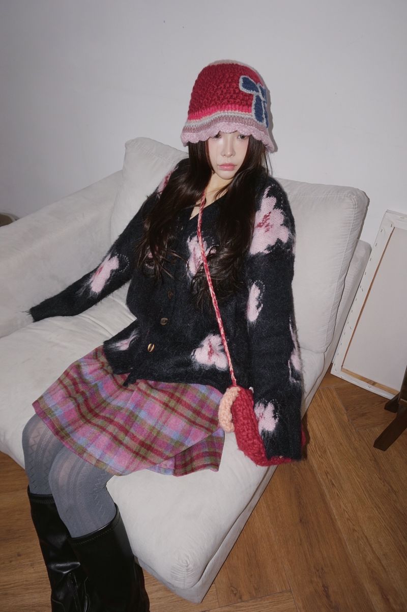 wool checkered midi wool skirt