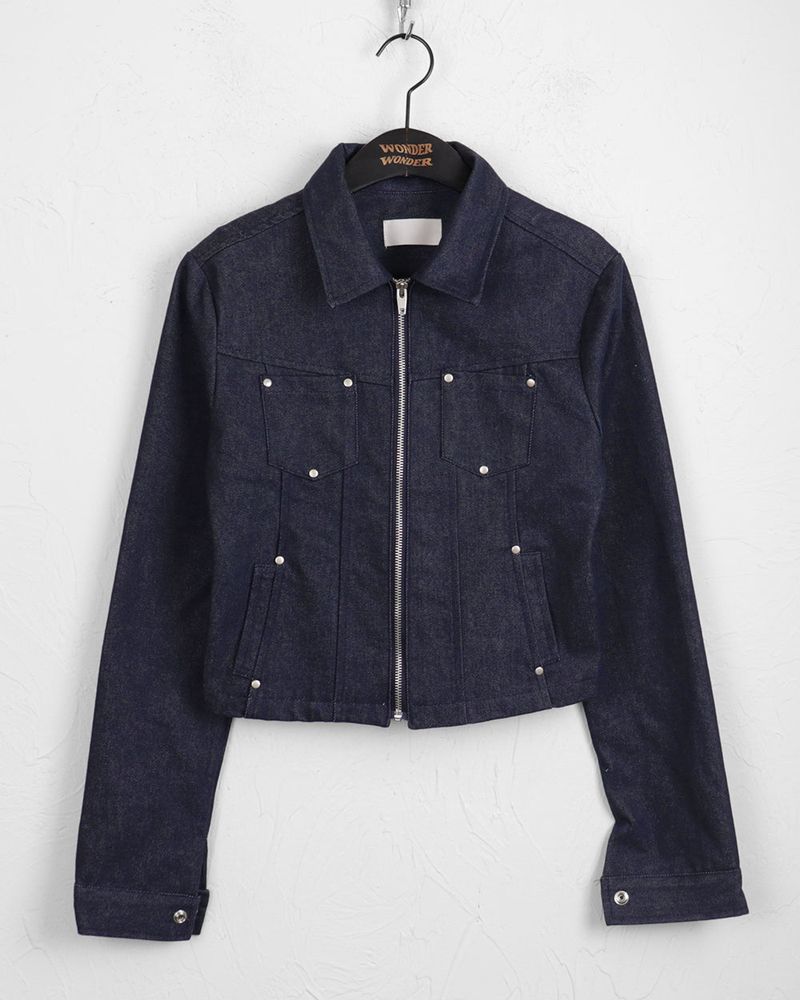 Locher rivet pocket slim cropped denim jacket