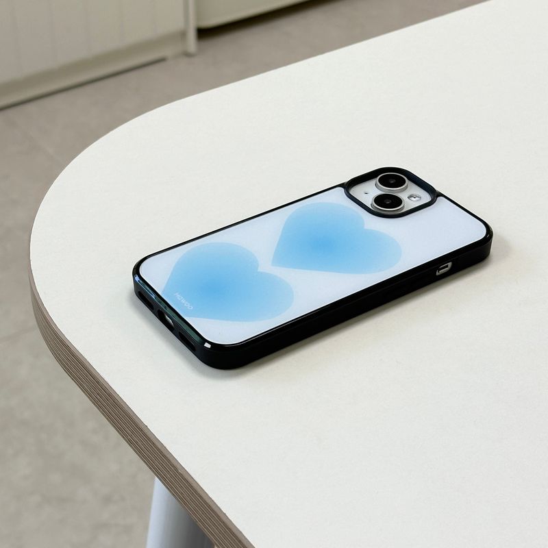 heart glossy glass bumper case (blue)