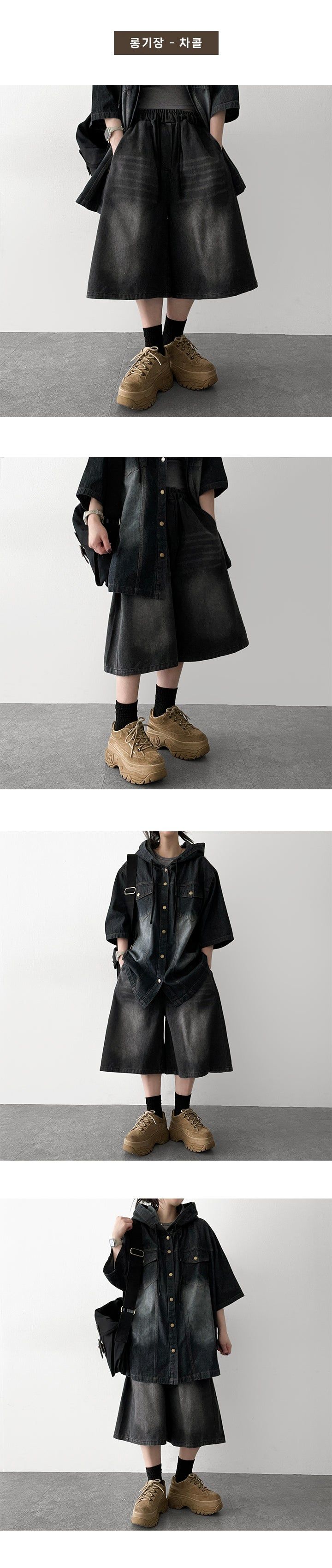 [Basic & long] Ichi banding side pintuck pleated denim Bermuda shorts