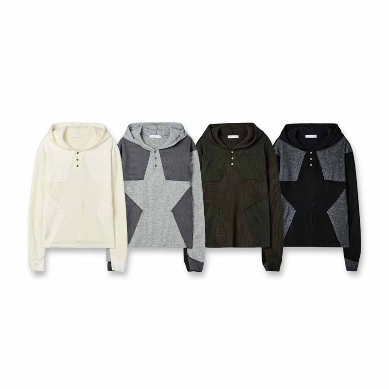 Colorblock Waffle Button Warmer Hoodie