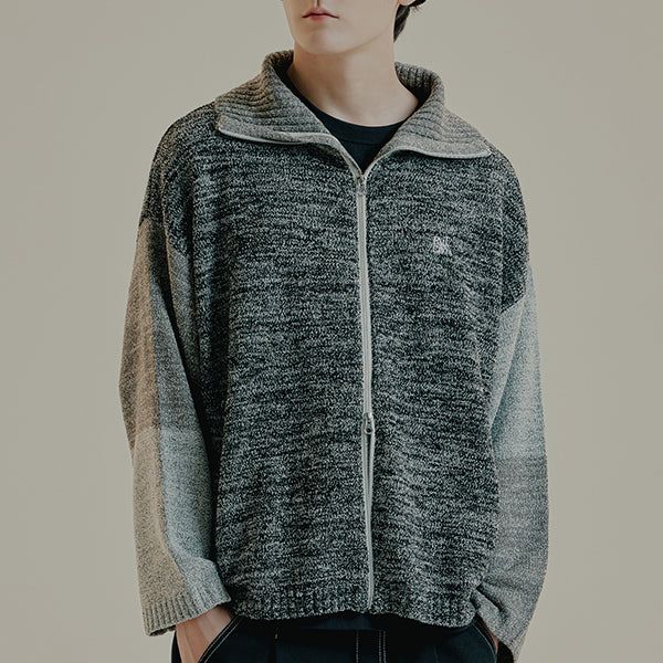 TONE VARIATION BOUCLE KNIT ZIP UP
