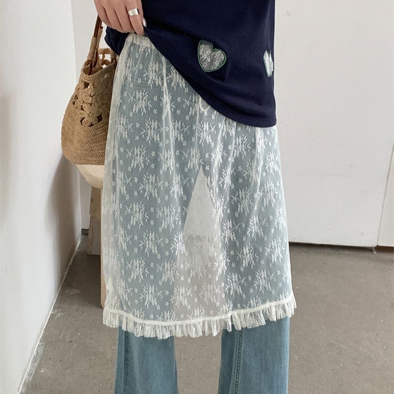 Lace Mesh High Waist Midi Skirt