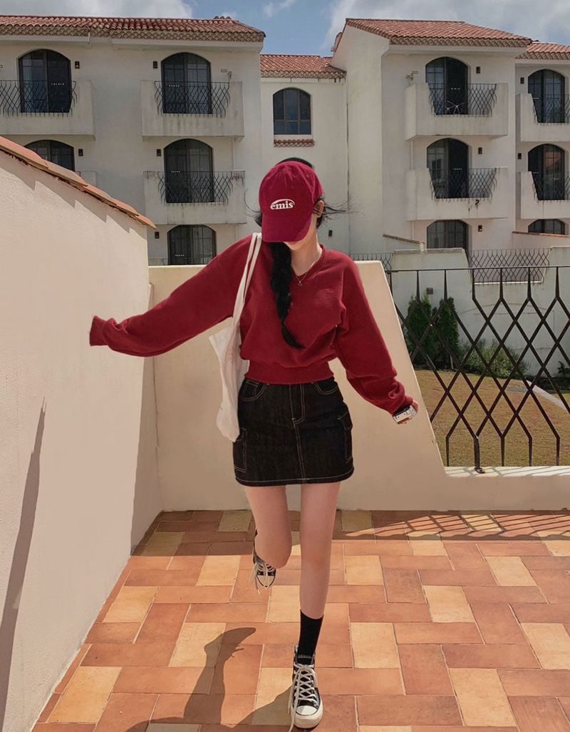 [Bellide made] Pastel V-neck cropped sweatshirt