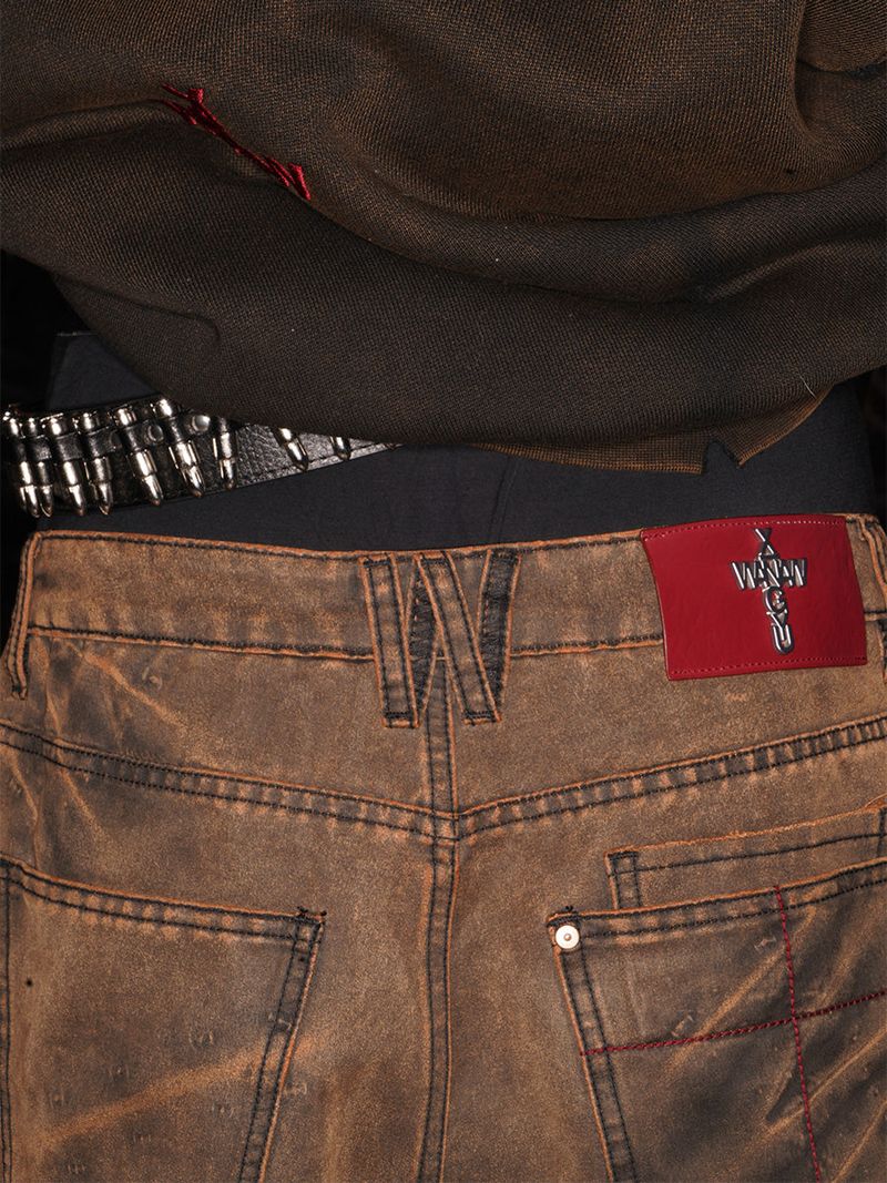 TIE SPRAYED BOOT CUT SUEDE PANTS