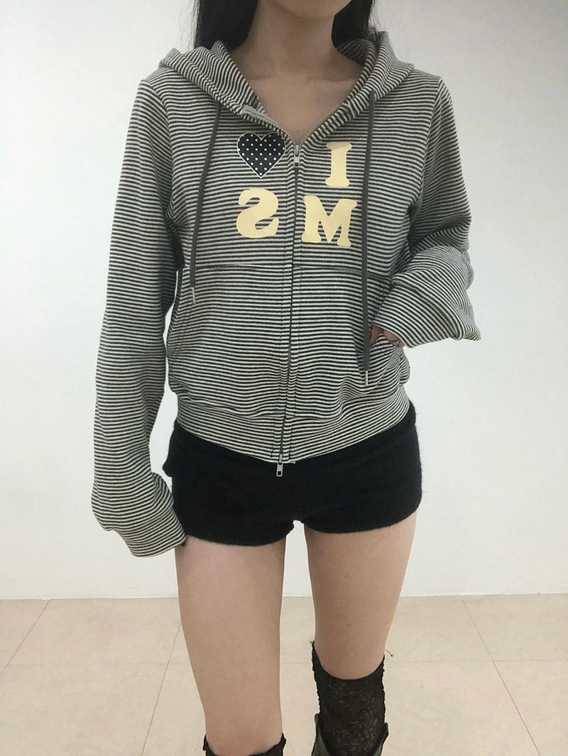Heart Dot Stripe Hoodie Zip-up