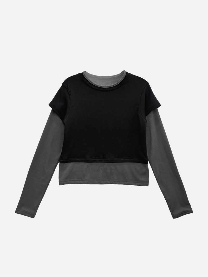 Soft Color Block Layered T-Shirt (3c)