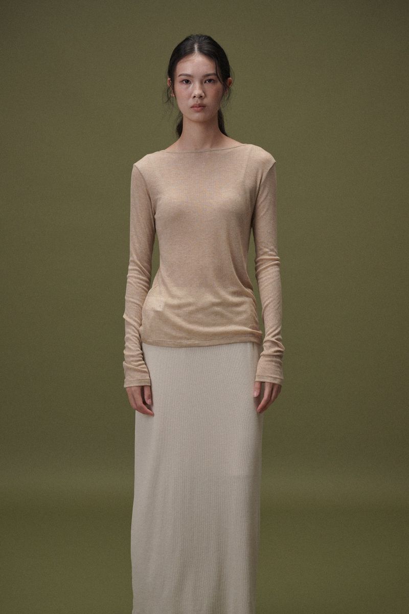 Wool boat neck T (Beige)