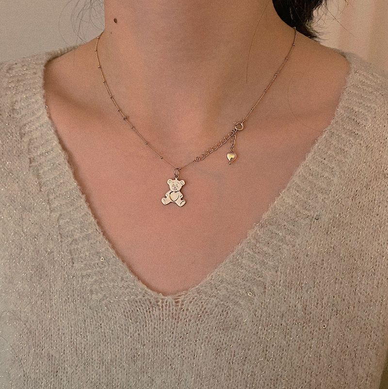 Heart Bear necklace - Silver