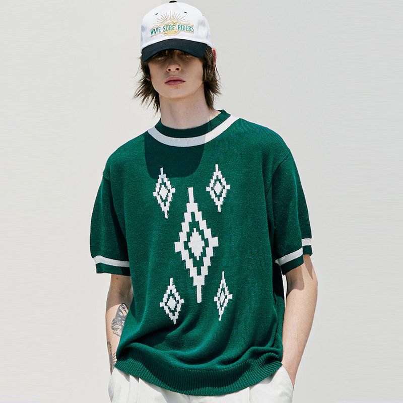 NAVAJO PATTERN RINGER HALF KNIT GREEN