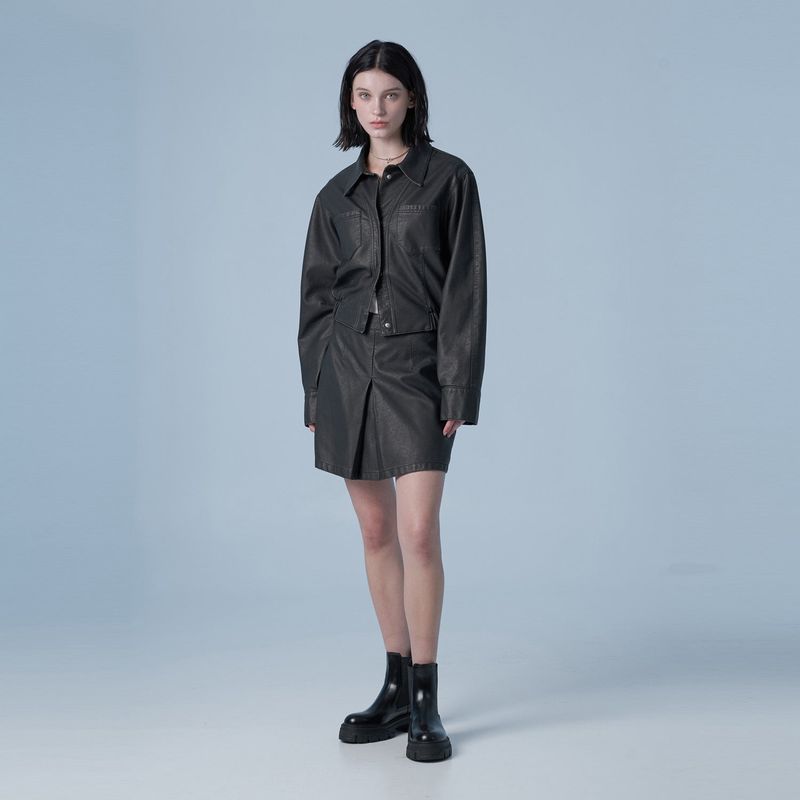 Washed Double Pocket Crop Blouson (Black)