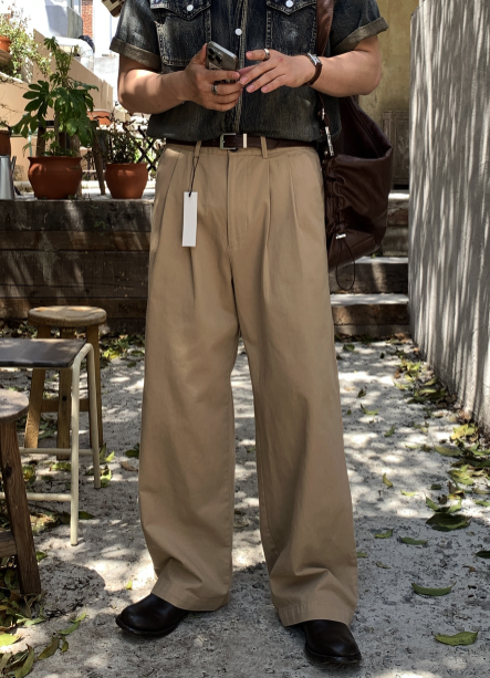 Look Mallet Classic Two-Tuck Cotton Wide Pants