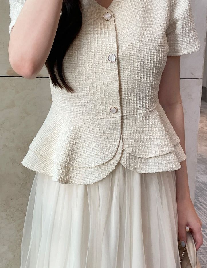 Hene V-neck Bokashi Peplum Jacket Blouse