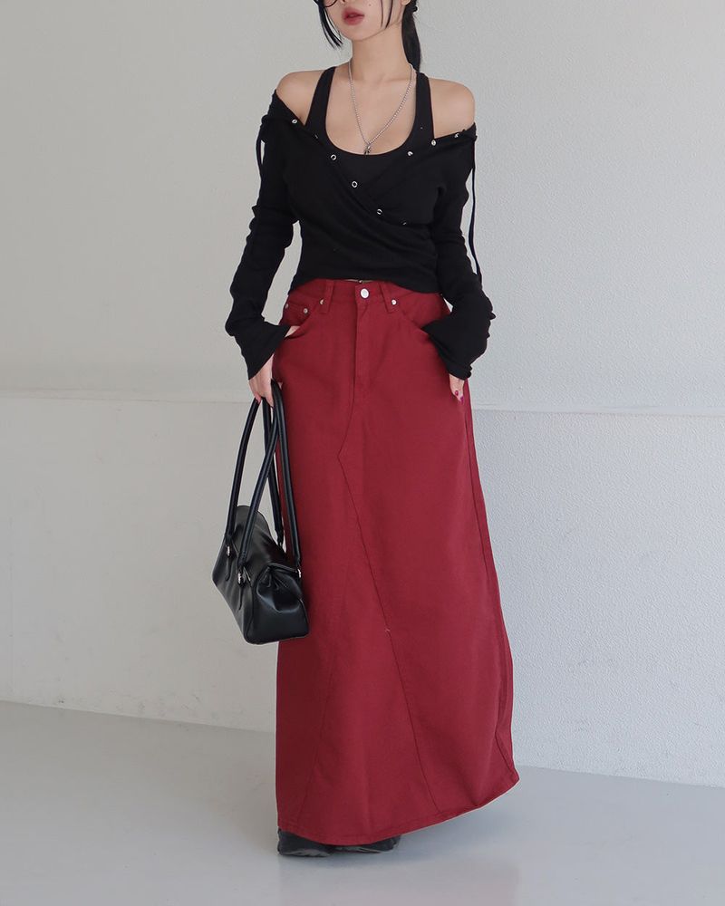 Hood Diagonal Snap Button Wrap T-Shirt