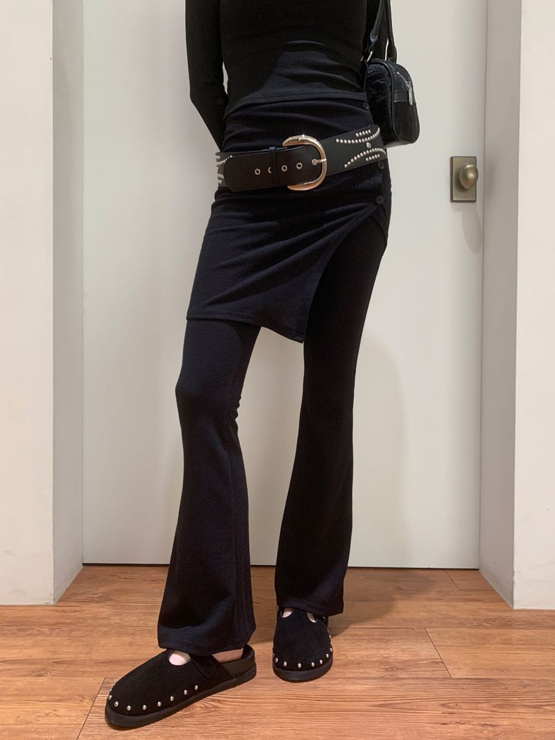 Sway Unbalanced Wrap Button Ribbed Bootcut Pants