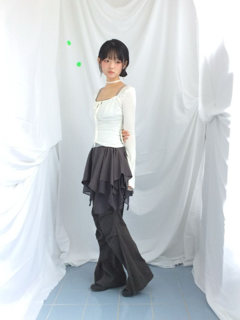 Slim Fit Ribbon Shirring Top