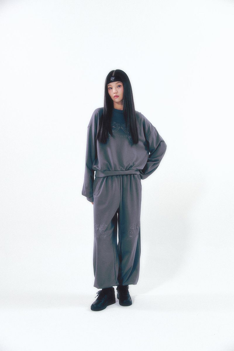 Knee Point Ribbon Jogger Pants Charcoal