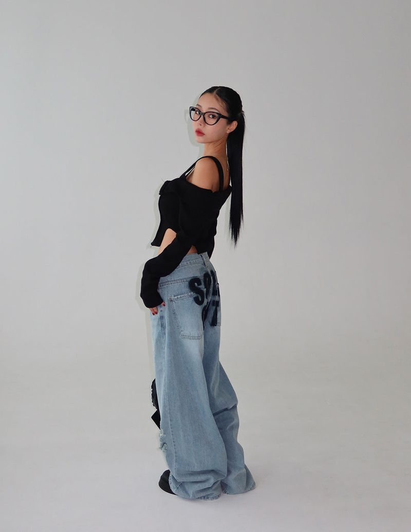 hip lettering wide jeans